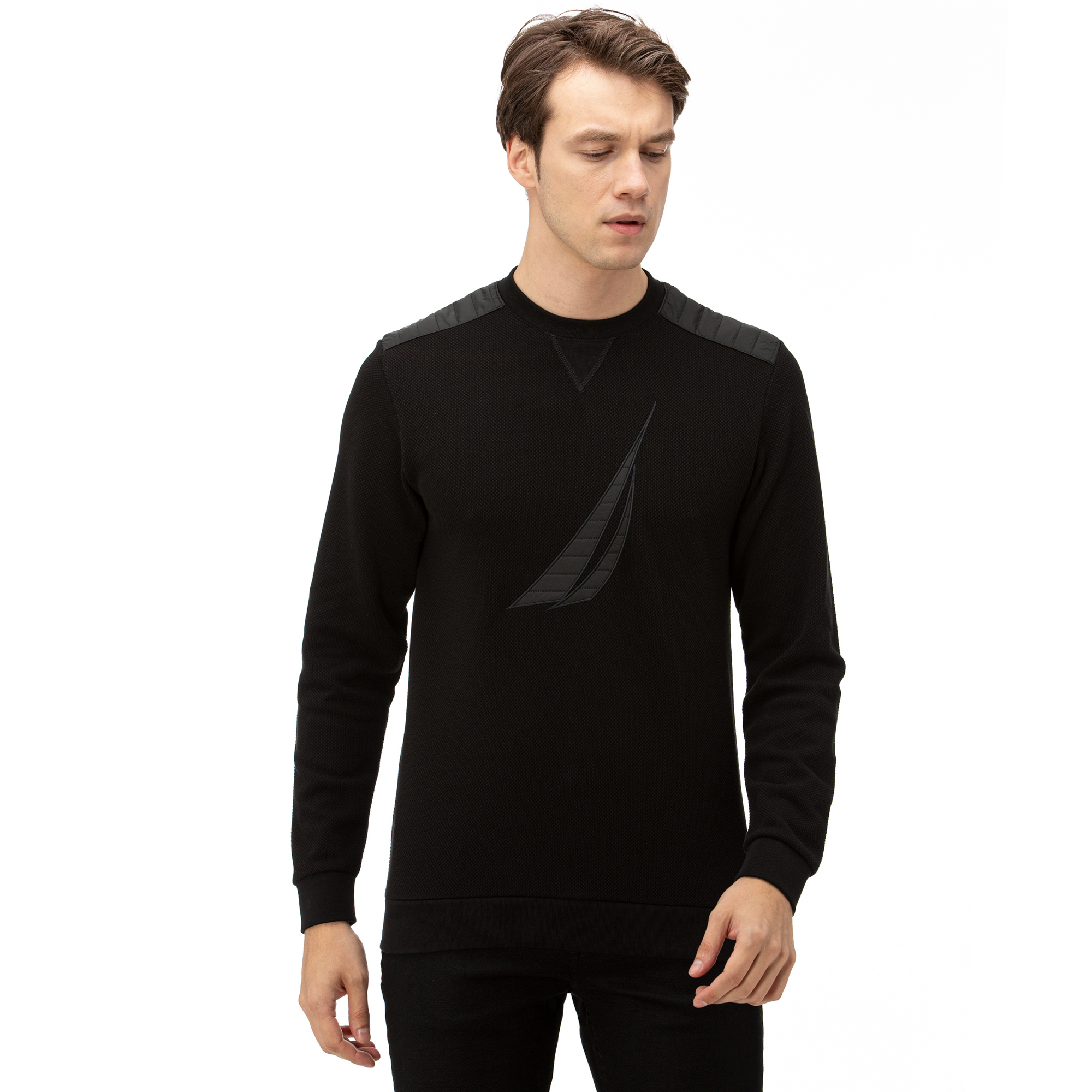 Nautica NAUTICA Erkek Siyah Baskılı Sweatshirt. 1