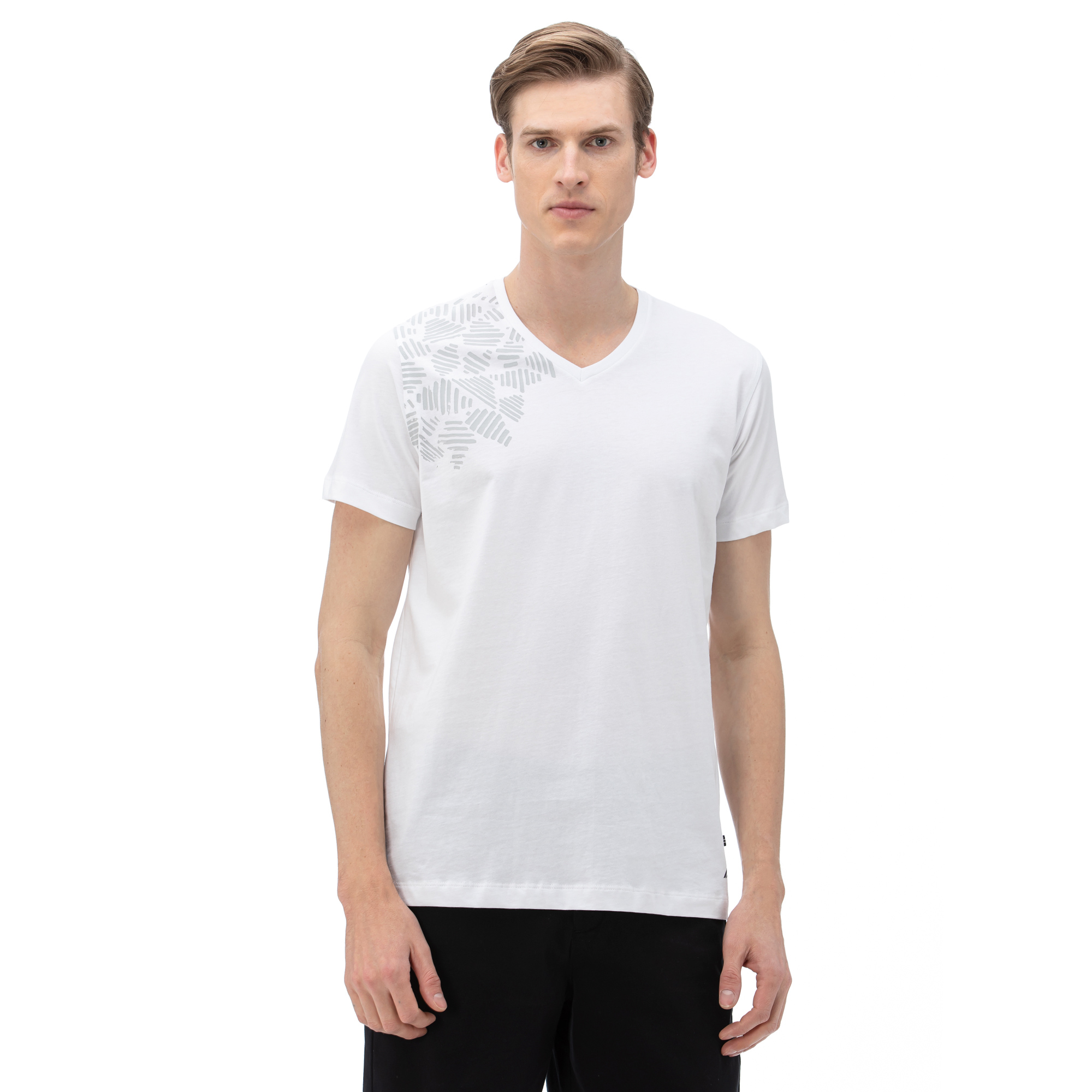 Nautica Erkek Beyaz V-Yaka T-Shirt. 3