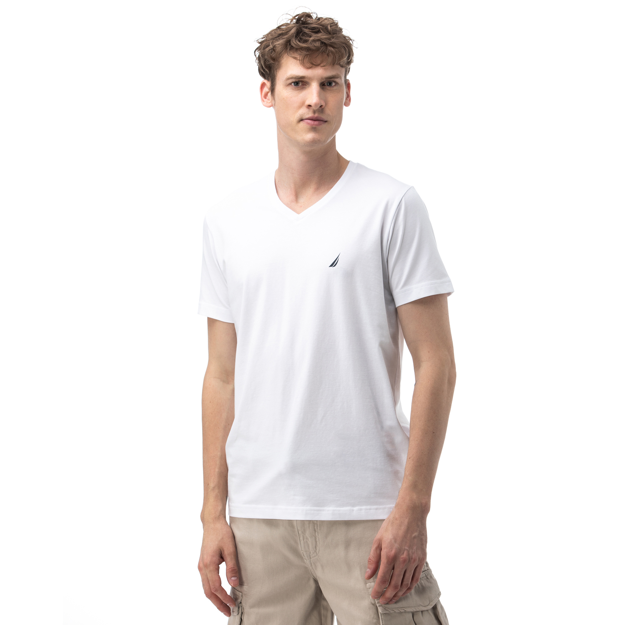 NAUTICA Erkek Beyaz V-Yaka T-Shirt