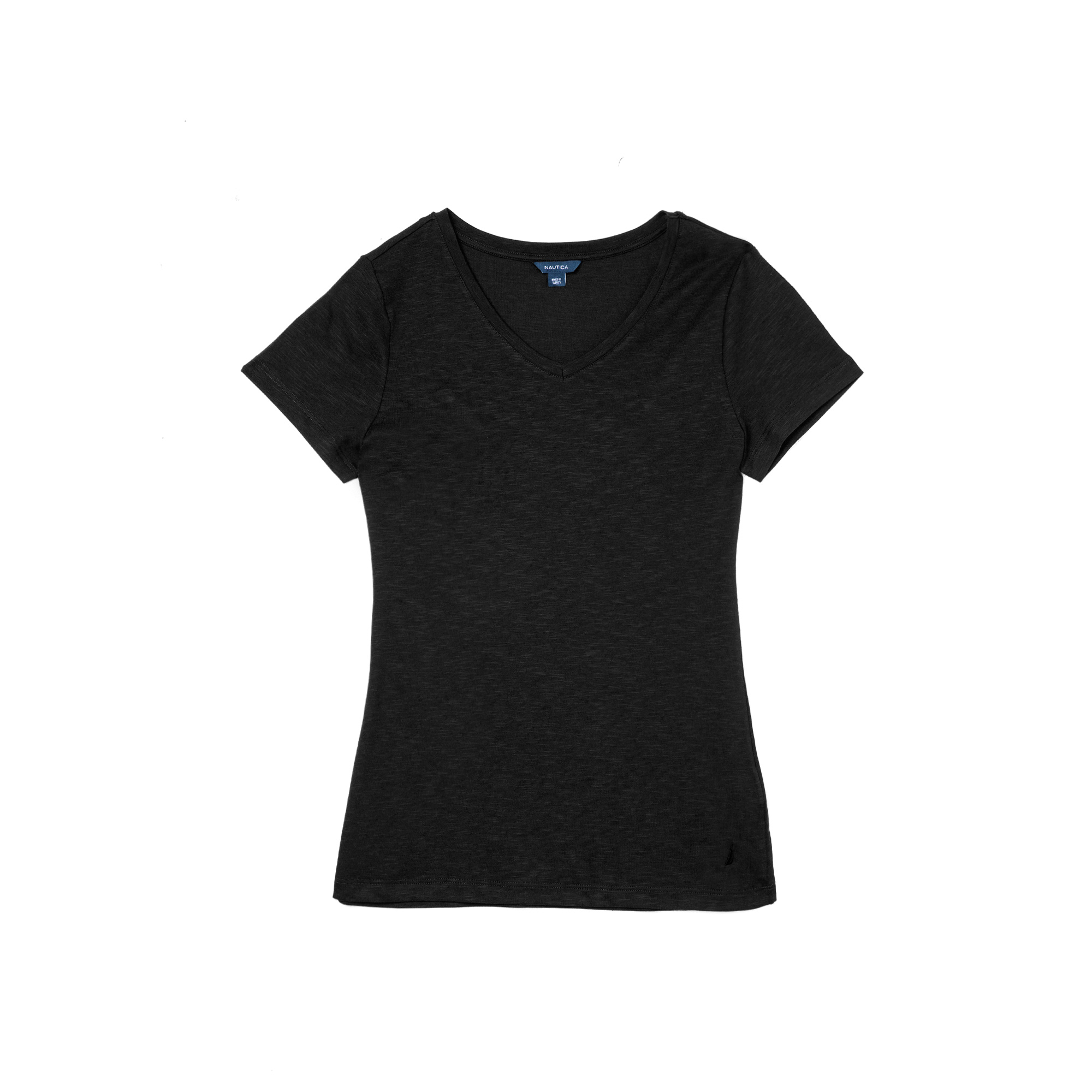 Nautica Kadın Siyah V-Yaka T-Shirt. 1