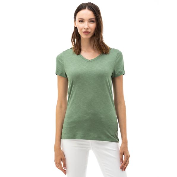 Nautica Kadın Yeşil V-Yaka T-Shirt. 2