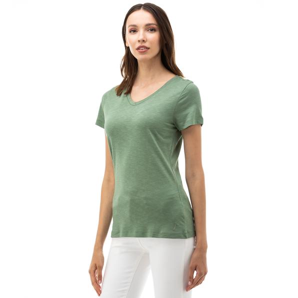 Nautica Kadın Yeşil V-Yaka T-Shirt. 4