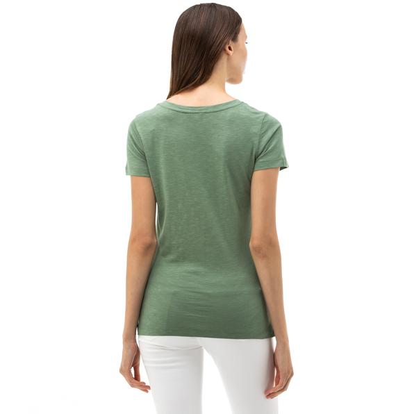 Nautica Kadın Yeşil V-Yaka T-Shirt. 3