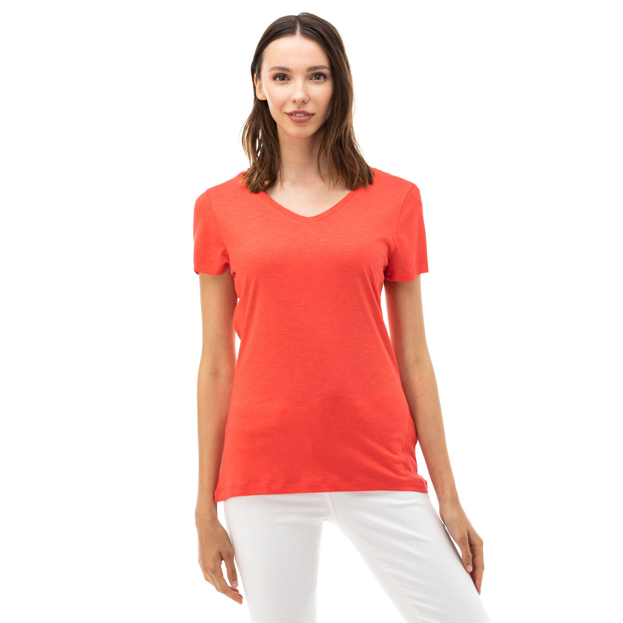 Nautica Kadın Kırmızı V-Yaka T-Shirt. 1
