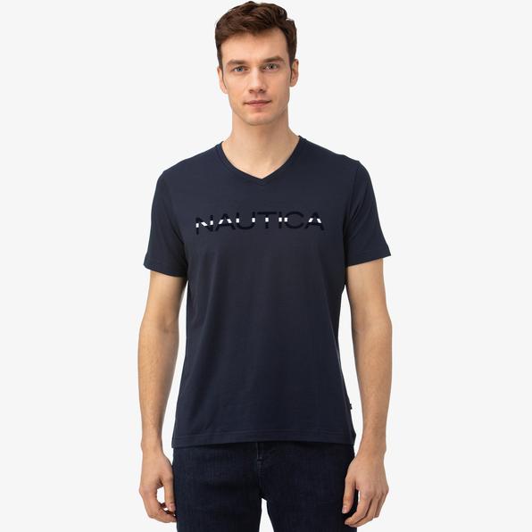 Nautica Erkek Lacivert V-Yaka T-Shirt. 2