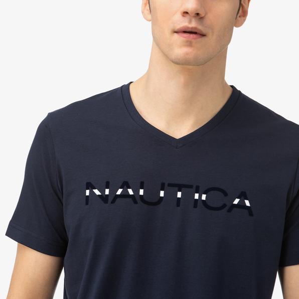 Nautica Erkek Lacivert V-Yaka T-Shirt. 4