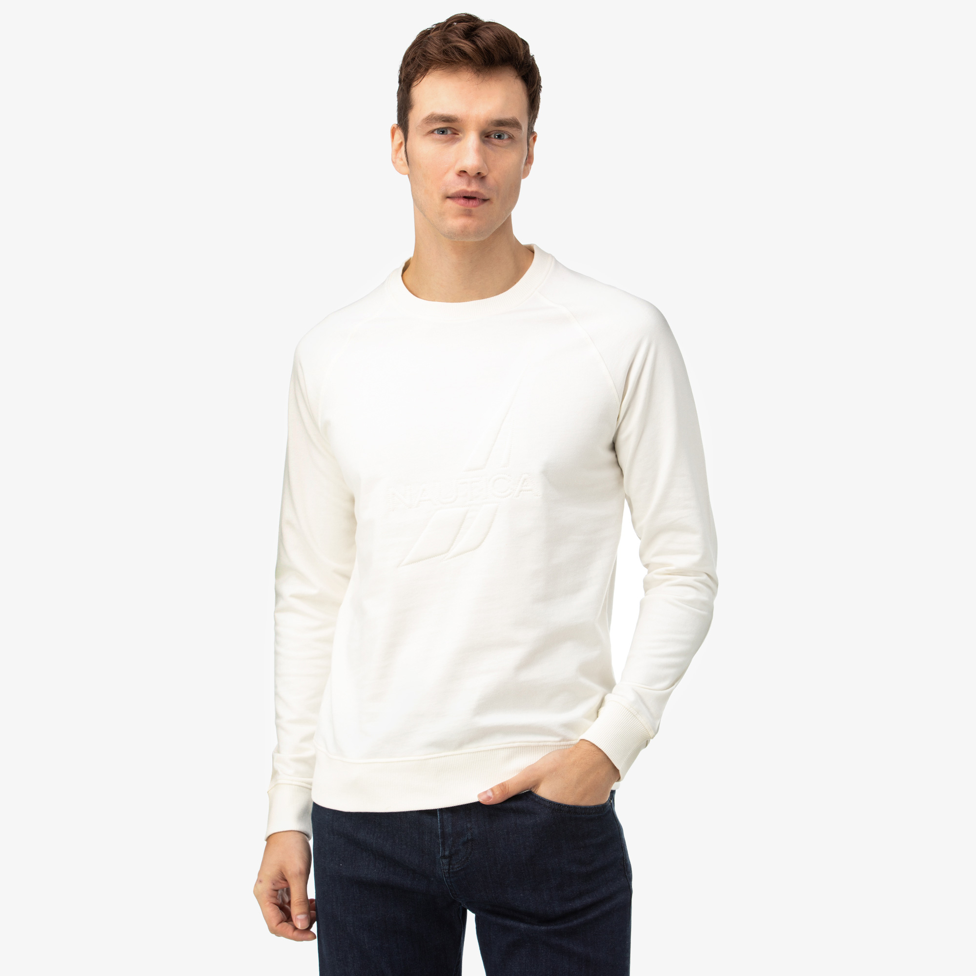 Nautica Erkek Kırık Beyaz Sweatshirt. 1